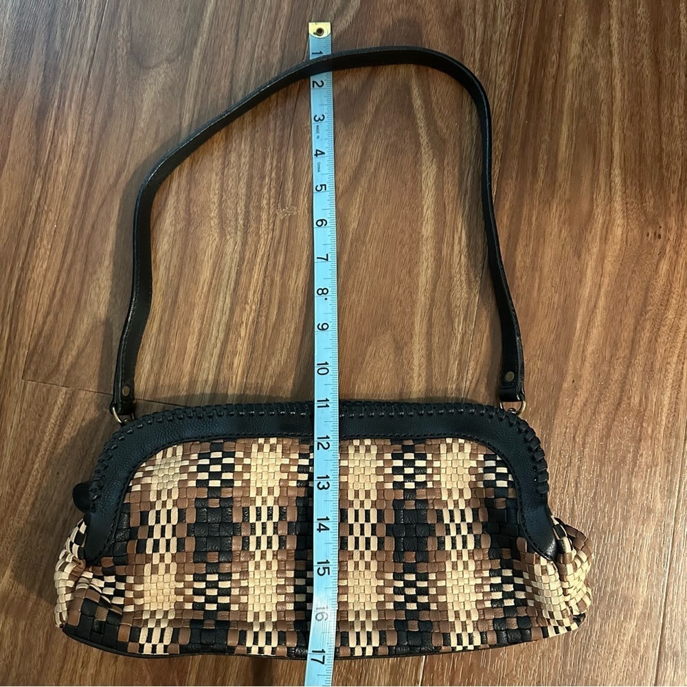 Woven Leather Clever Carriage Black and Brown Woven Leather Shoulder Bag Clutch - Picture 8 of 11